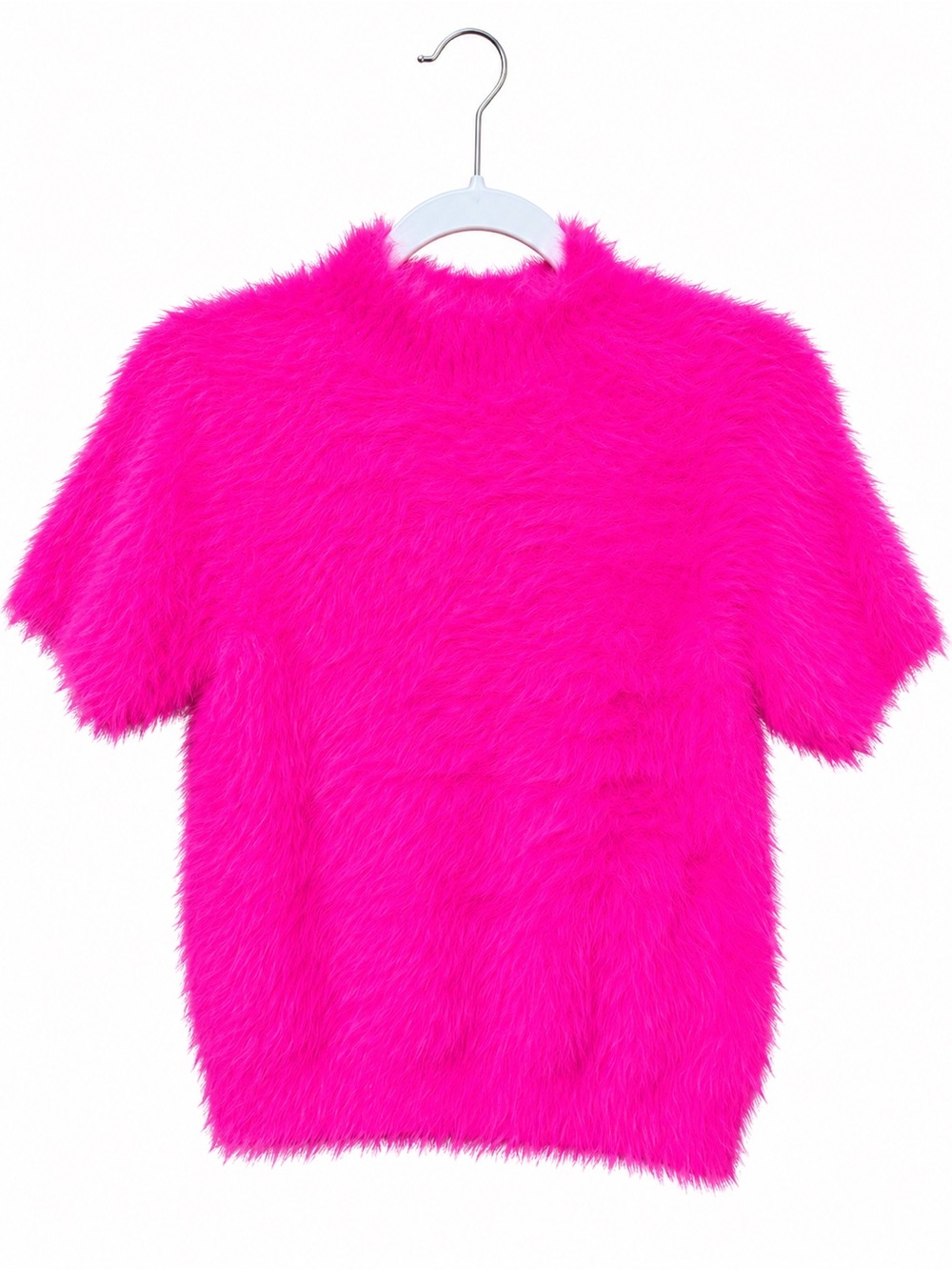 Anthropologie Pilcro  Womens Neon Pink Fuzzy Eyelash Baby Sweater Tee Top - Picture 2 of 4